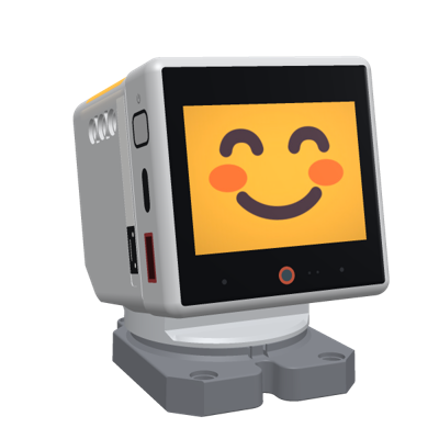The robot running the pet: a happy orange face